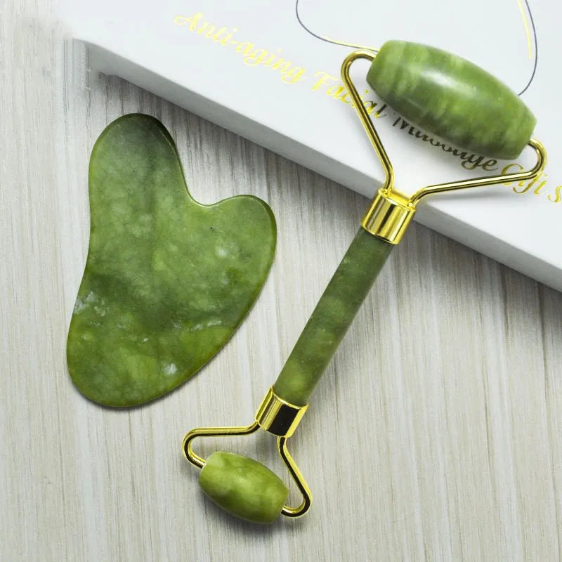 Rolo de Massagem Facial Gua Sha Jade Glow - Cuidados Naturais