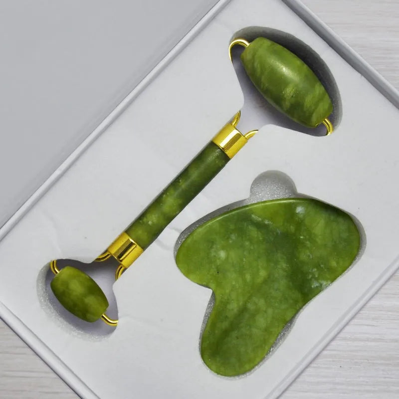 Rolo de Massagem Facial Gua Sha Jade Glow - Cuidados Naturais