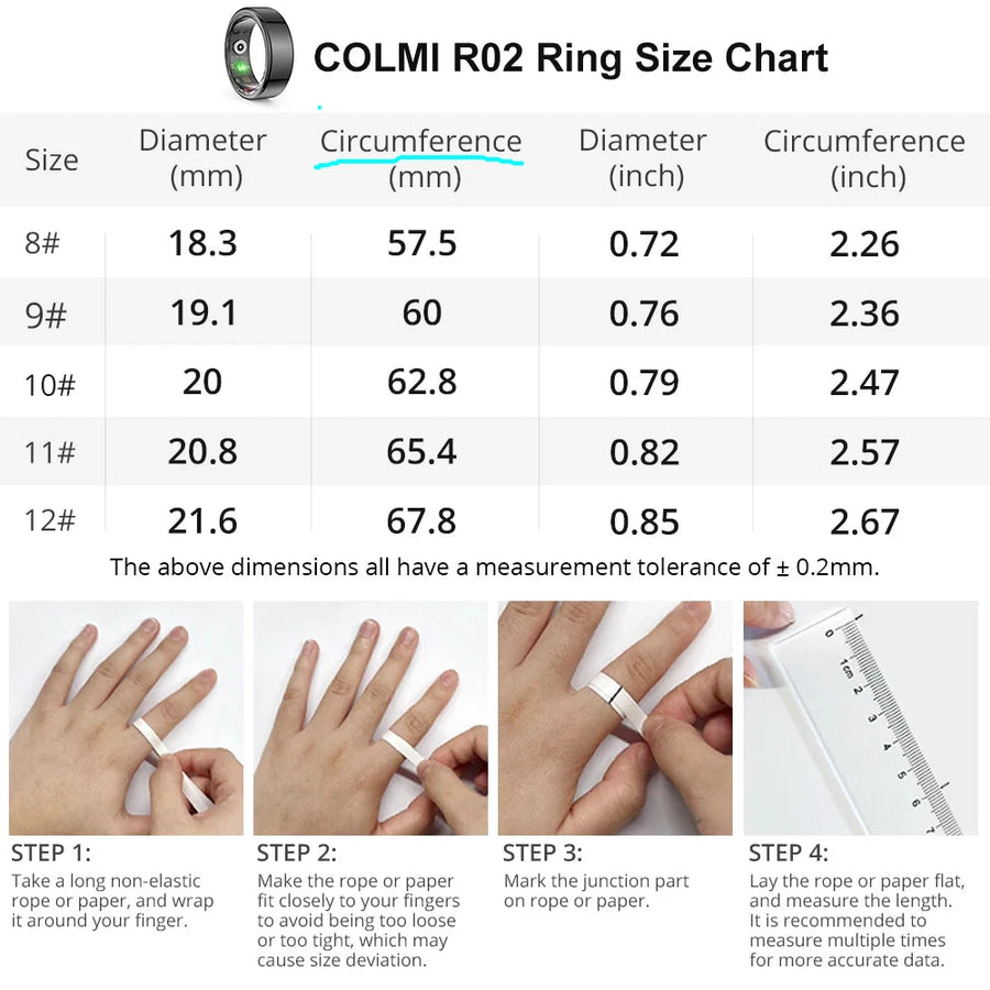 COLMI R02 Smart Ring Unissex - carregamento magnético - monitore sua saúde