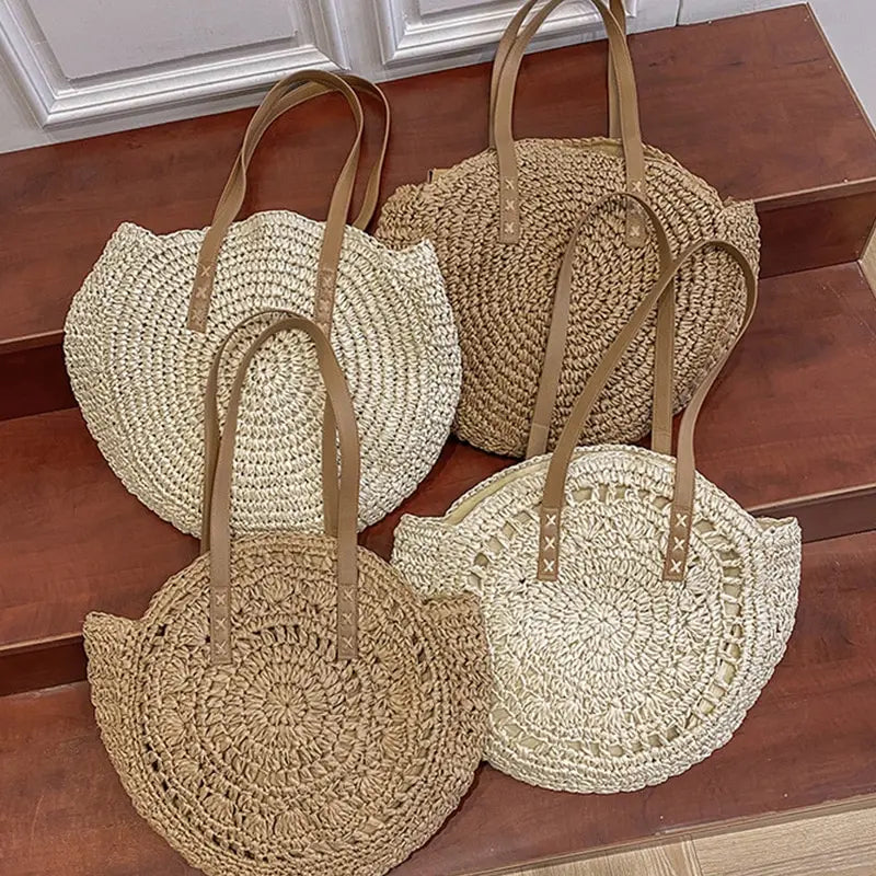 Bolsa Tote Arredondada em palha - grande